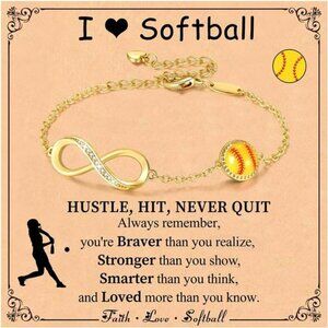 Gold Infinity Sports Bracelet Adjustable Jewelry Gift for Women Girls Softball